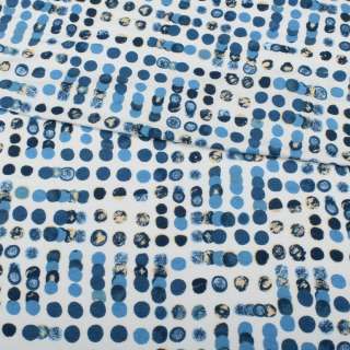 Трикотаж вискозный стрейч белый, синий, темно-голубой горох, ш.150