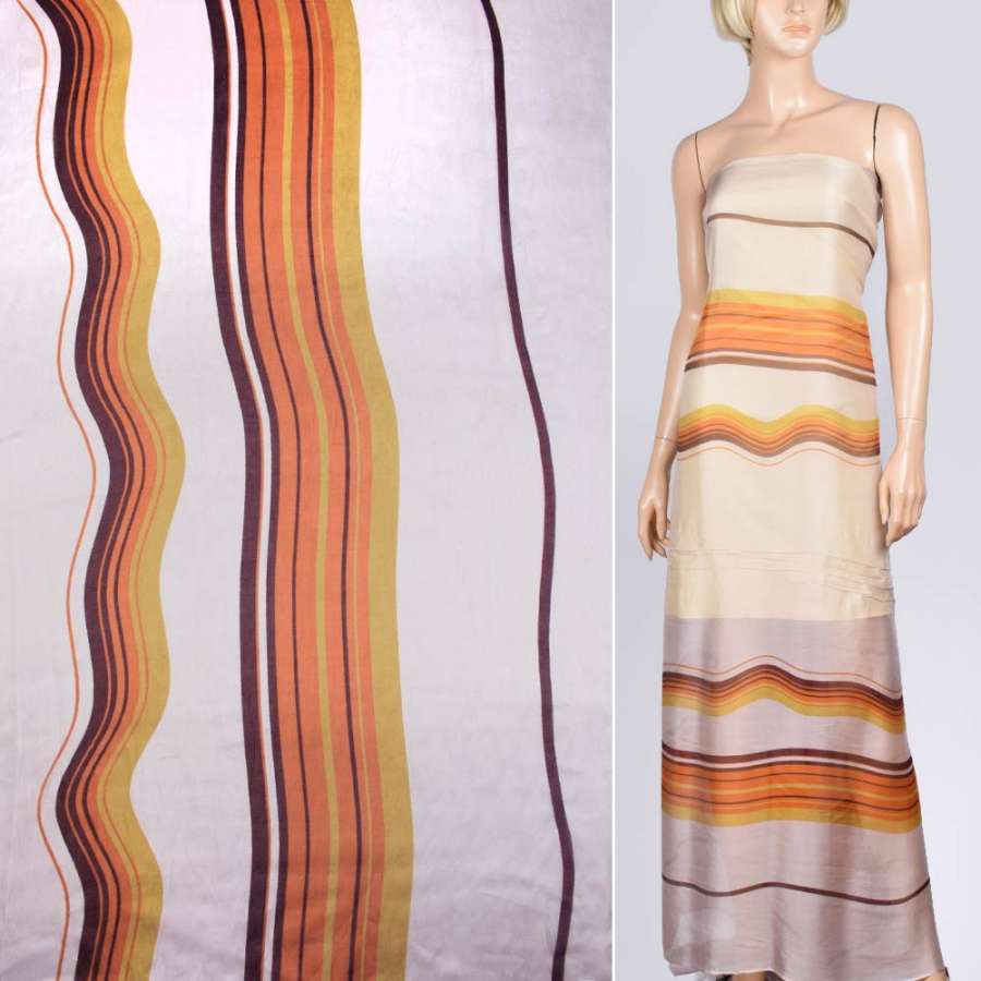 Шовк блідо-рожевий з різнокольоровими смугами ш.145