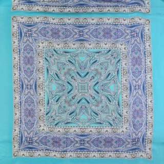 Шелк бирюзовый светлый с сине-серыми "огурцами" (платок) ш.135