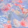 Шовк синьо-блакитний з молочно-персиковими квітами ш.140