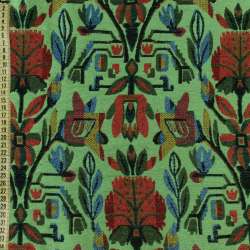 Гобелен зеленый с красно-синими цветами, ш.150