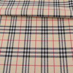 Ткань ПВХ кремовая в черно-красную клетку, ш.150