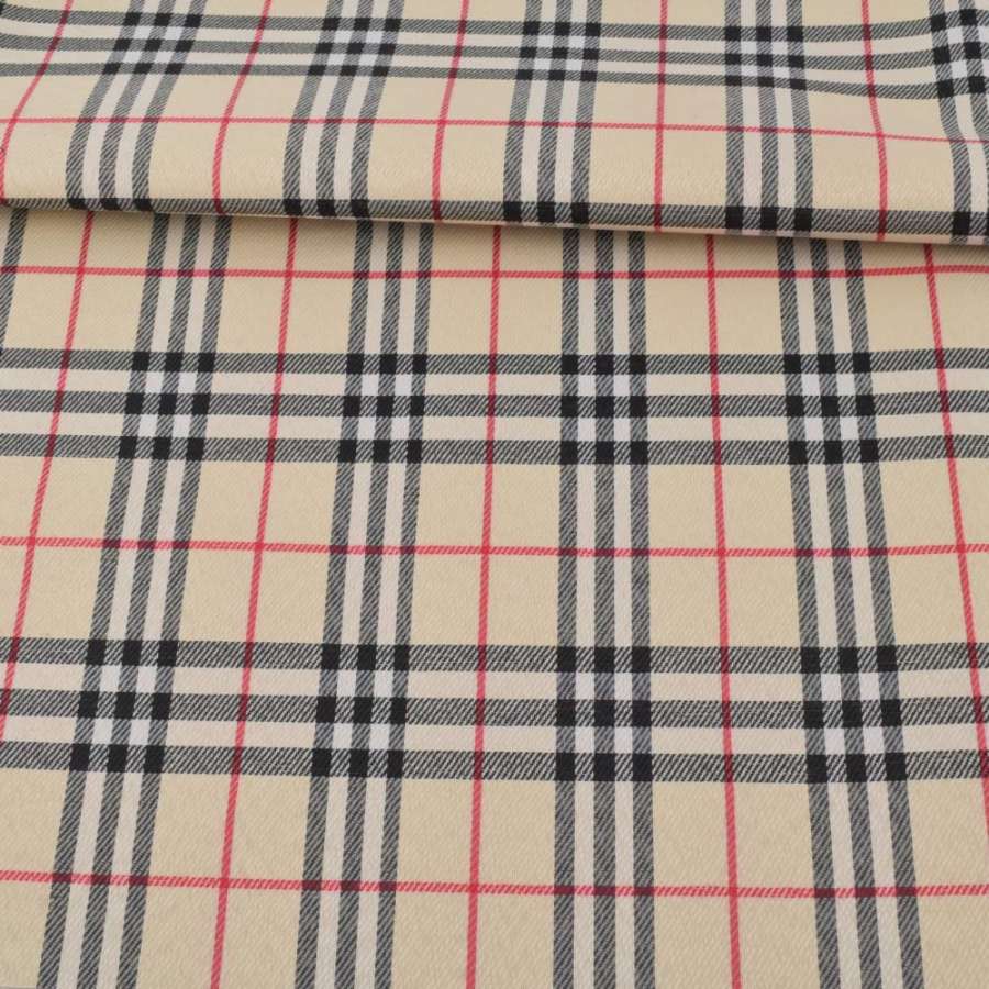 Ткань ПВХ кремовая в черно-красную клетку, ш.150