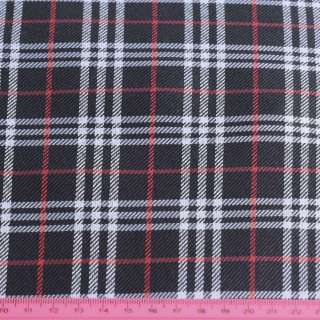 Ткань ПВХ черная в красно-серую клетку, ш.150
