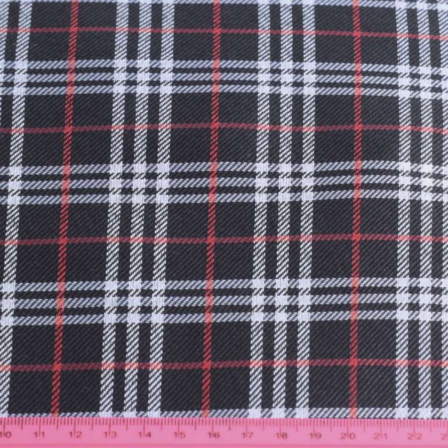 Ткань ПВХ черная в красно-серую клетку, ш.150