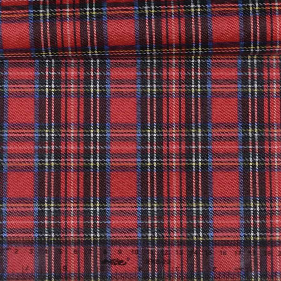 Ткань ПВХ красная в желто-синюю клетку, ш.150