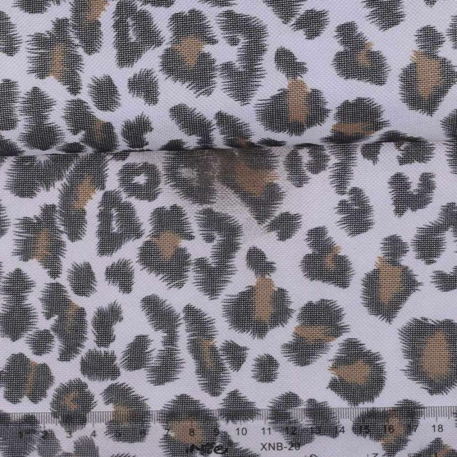 Ткань ПВХ серая, черно-бежевый принт леопард, ш.150