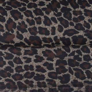 Ткань ПВХ бежевая, черно-коричневый принт леопард, ш.150