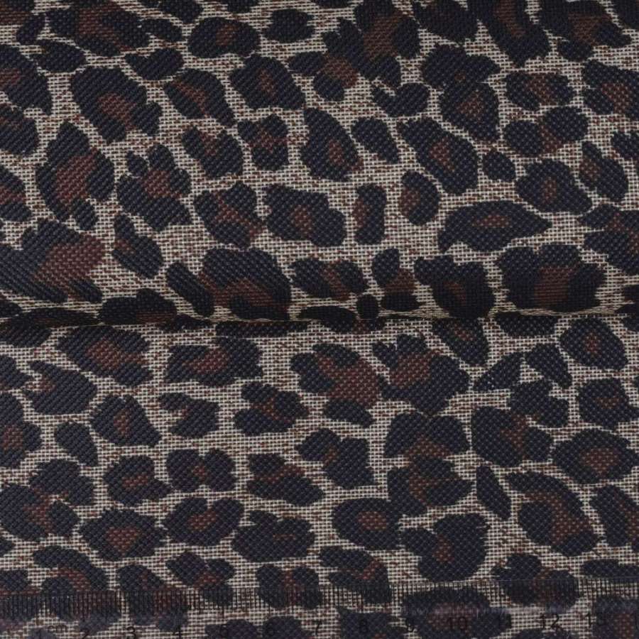 Ткань ПВХ бежевая, черно-коричневый принт леопард, ш.150