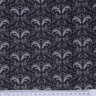 Ткань ПВХ черная, белые вензеля, ш.150
