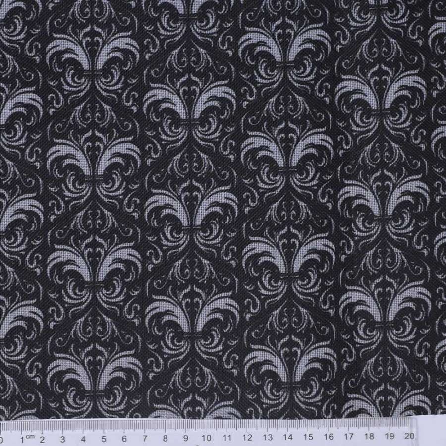 Ткань ПВХ черная, белые вензеля, ш.150