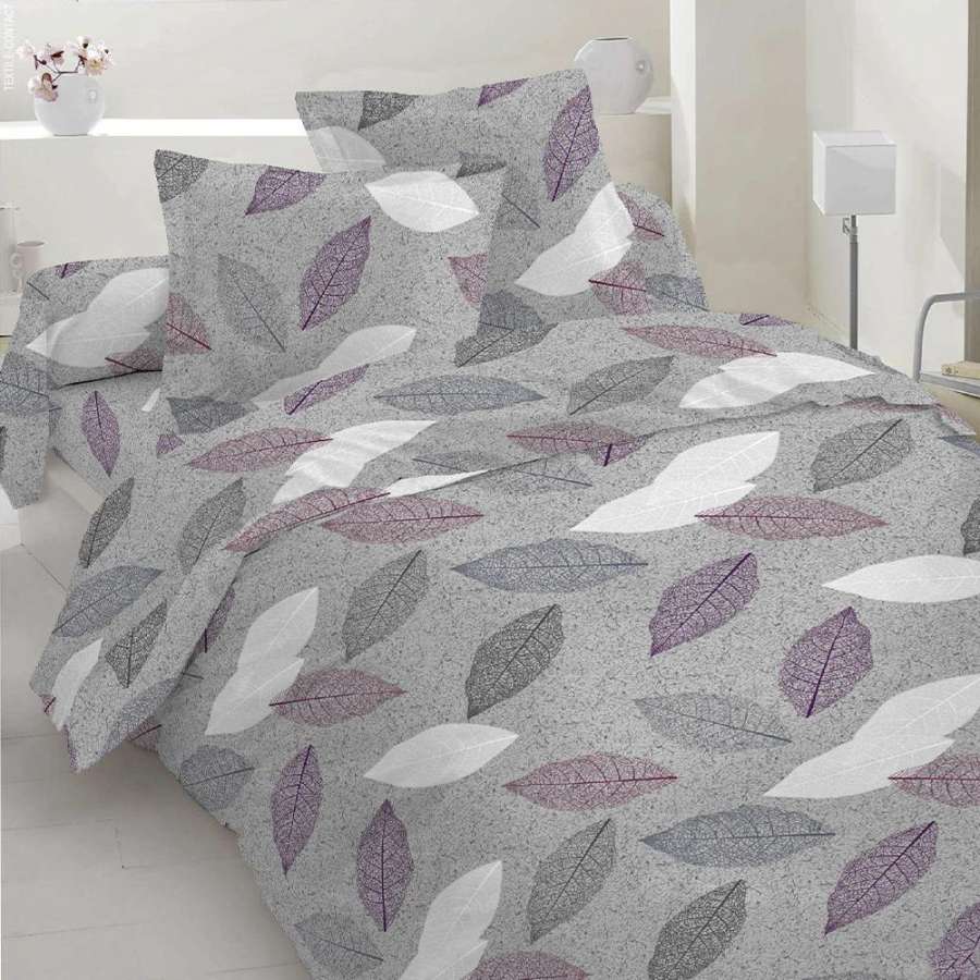 Бязь набивная серая, разноцветные листья, ш.220