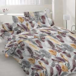 Бязь набивная серая, разноцветные перья, ш.220