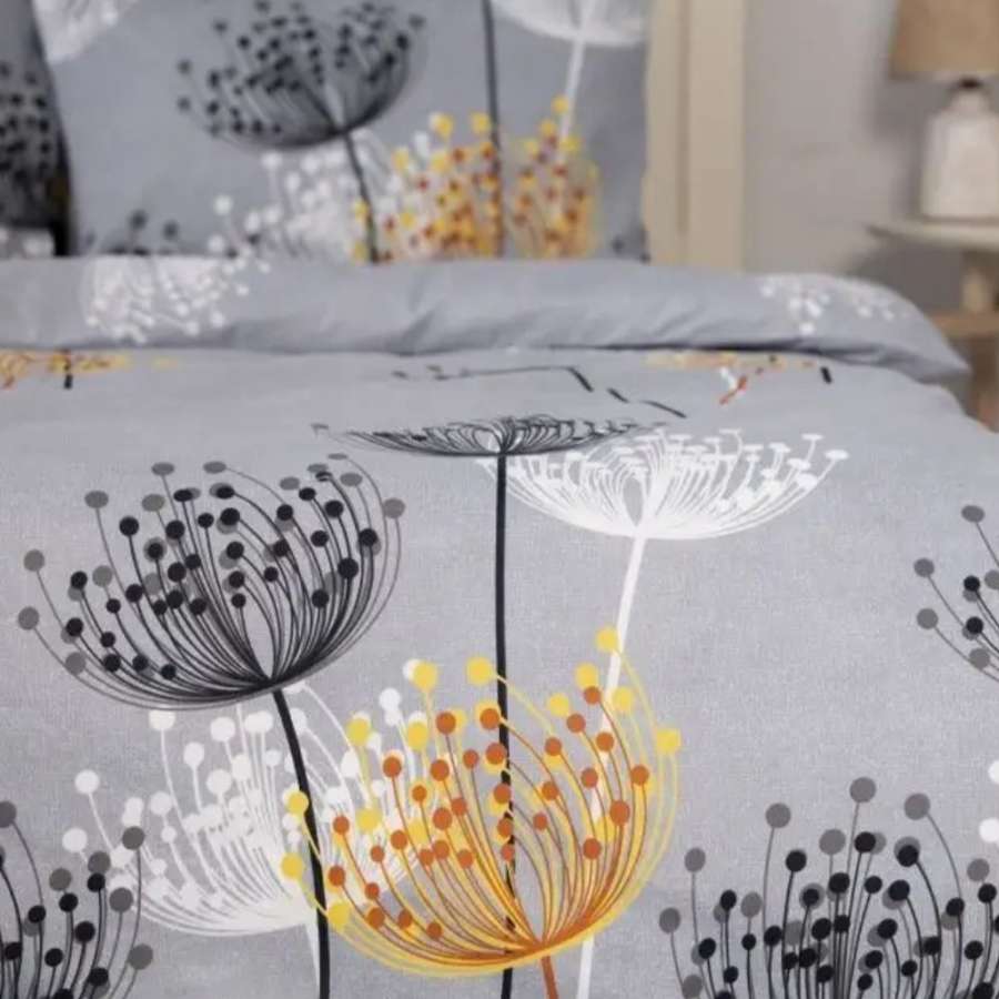 Бязь набивная серая, цветные одуванчики, ш.220