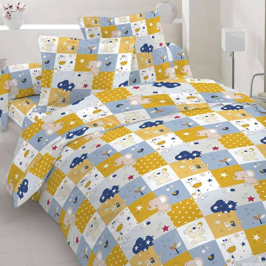 Бязь набивная желто-голубые квадраты BABY игрушки, ш.220