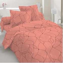 Бязь набивная коралловая, черно-белый абстрактный рисунок, ш.220