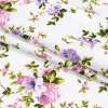 Бязь набивная белая, сиреневые розочки ш.220