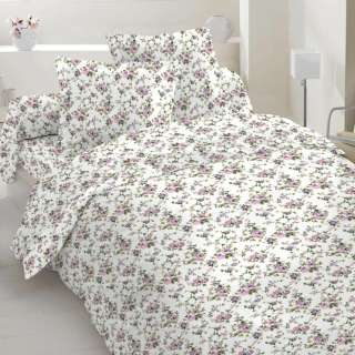 Бязь набивная белая, сиреневые розочки ш.220