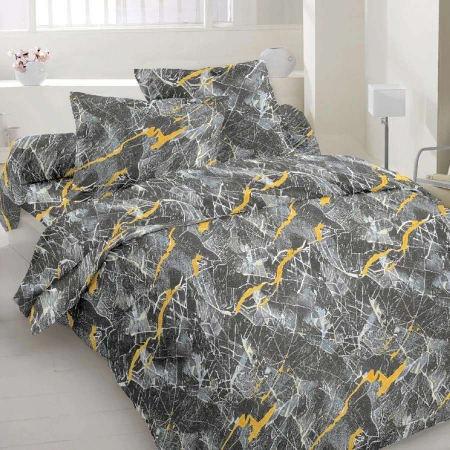 Бязь набивная серая, серый желтый абстрактный рисунок ш.220