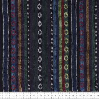 Ткань этно зелено-синие, салатовые полосы с орнаментом ш.150