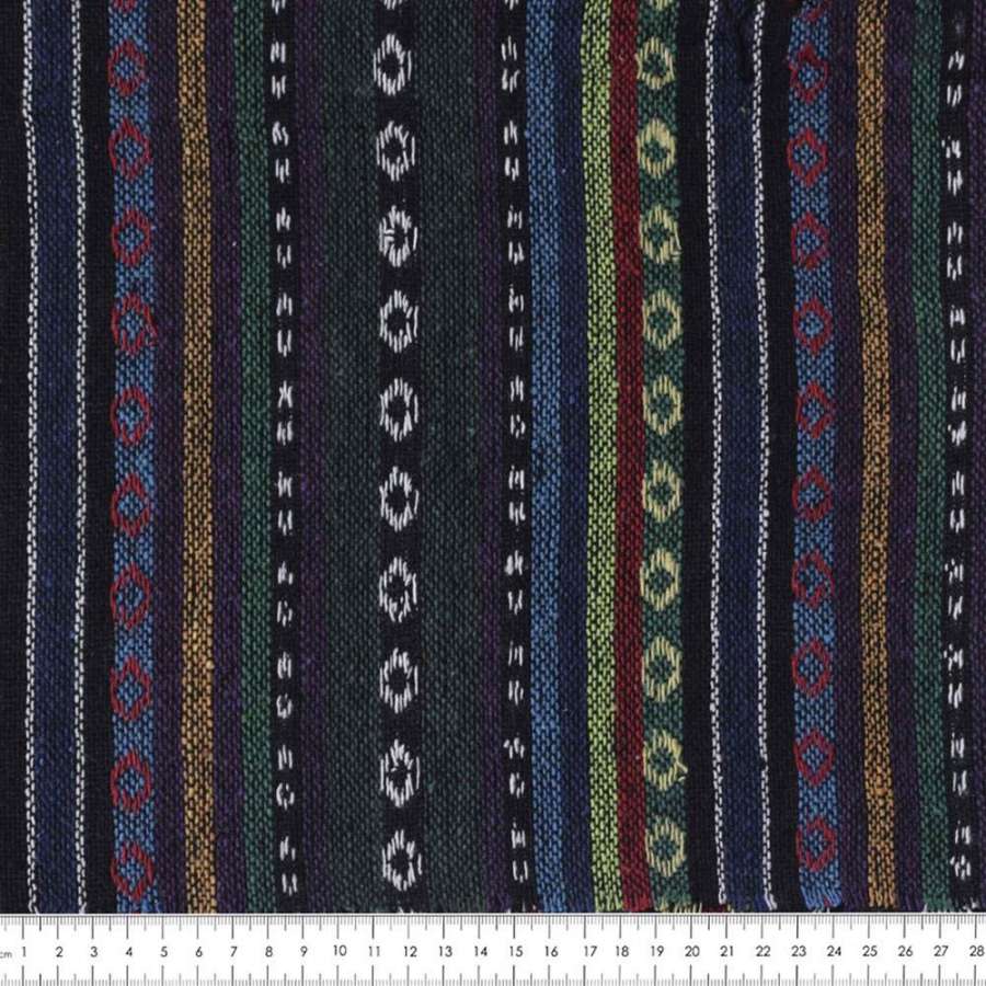 Ткань этно зелено-синие, салатовые полосы с орнаментом ш.150