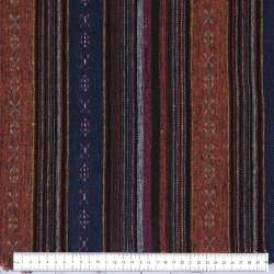 Ткань этно терракотово-синие, коричнево-малиновые полоски с орнаментом ш.146