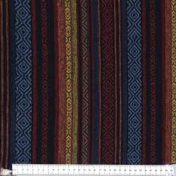 Ткань этно красный, голубой орнамент, оранжевые, желтые полоски, ш.150