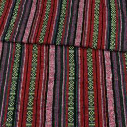 Ткань этно красные, розовые, синие полоски с орнаментом ш.150