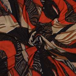 Микролайкра бежево-коричнево- оранжевый принт зебра, леопард (уценка, дефекты)) ш.160