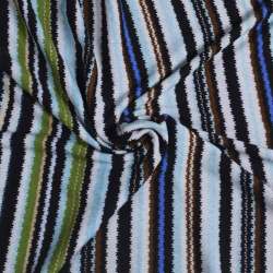 Трикотаж в разноцветные полоски зеленые, голубые, черно-белые (уценка) ш.160