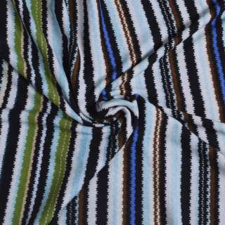 Трикотаж в разноцветные полоски зеленые, голубые, черно-белые (уценка) ш.160