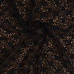 Кружевное полотно стрейч круги с цветами черное (уценка) ш.150