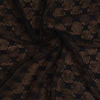 Кружевное полотно стрейч круги с цветами черное (уценка) ш.150