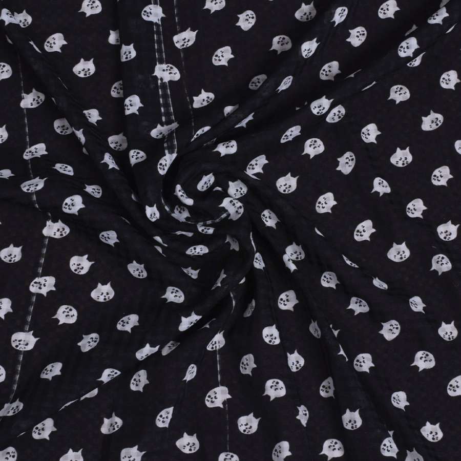 Поплин структурный черный с белыми котиками (уценка) ш.150