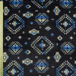 Велсофт двухсторонний орнамент бежево-голубой, синий темный, ш.185