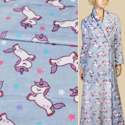 Велсофт двухсторонний единороги белые, серо-голубой, ш.180