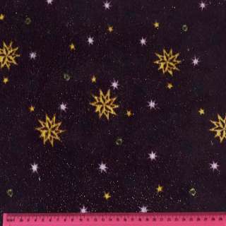 Велсофт двухсторонний бордовый в желтые, белые звездочки, золотистое напыление, ш.180