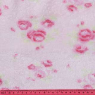 Велсофт двухсторонний розовый светлый, малиновые розы, ш.185