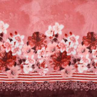 Велсофт двухсторонний кайма цветы, 2ст.купон, розовый, ш.188