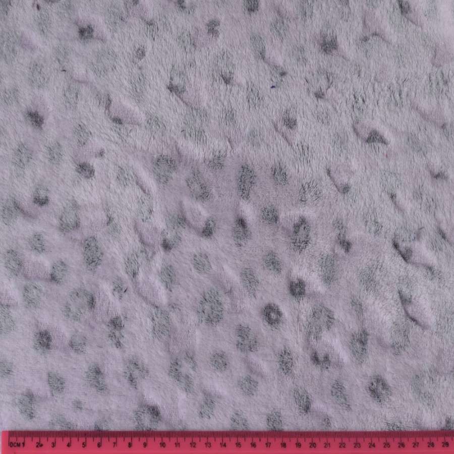 Велсофт двухсторонний рельефный молочно-сиреневый в серый горох, ш.175
