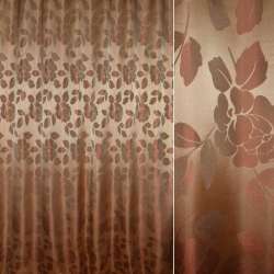 Жакард двохсторонній троянда велика бордова на бежево-золотистому тлі, ш.280