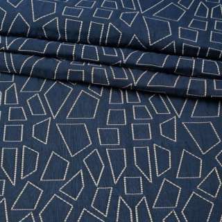 Стеганая ткань интерьерная четырехугольники белые на синем фоне (фиолетовая изнанка), ш.135