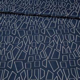 Стеганая ткань интерьерная четырехугольники белые на синем фоне (синяя изнанка), ш.135