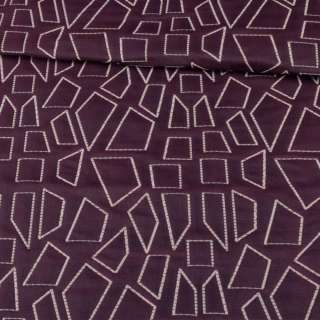 Стеганая ткань интерьерная четырехугольники белые на фиолетовом фоне (синяя изнанка), ш.135