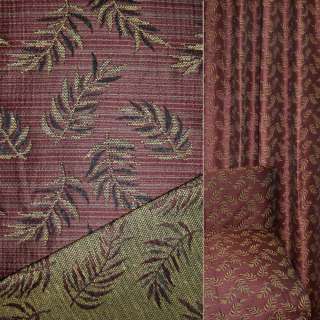 Гобелен мебельный листья оливково-красный, ш.150