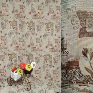 Гобелен мебельный цветы, рамка серо-оливковый, ш.200