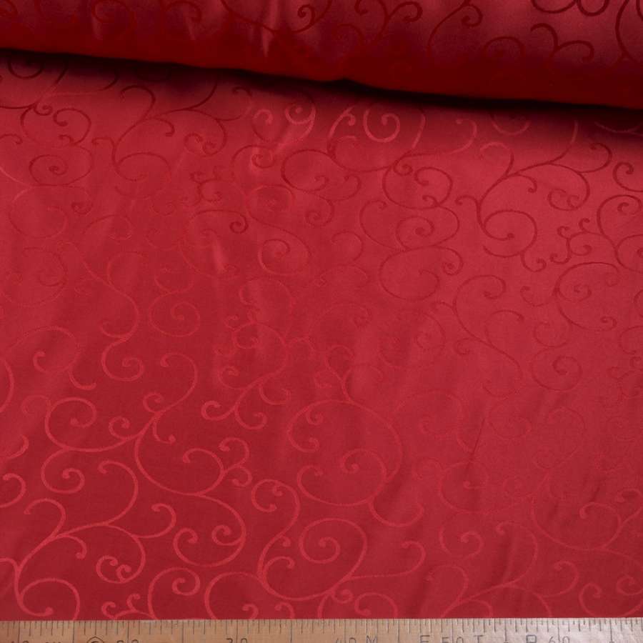 Жаккард скатертный завитки красный темный, ш.320