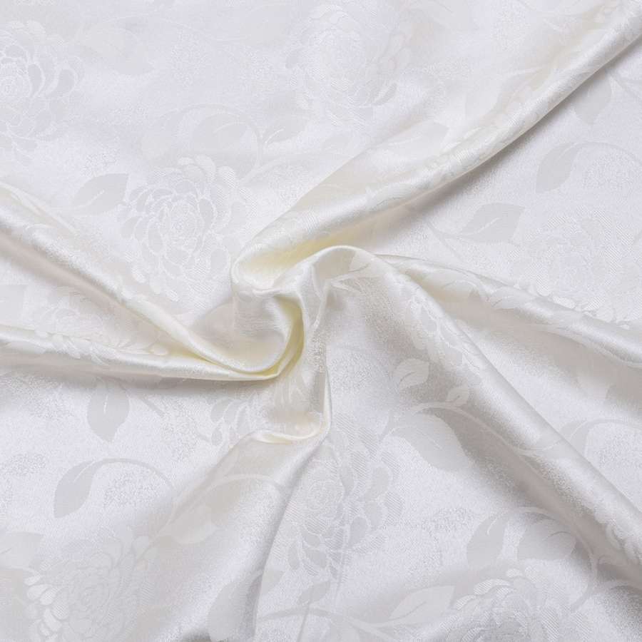 Жаккард скатертный розы с листьями молочный, ш.320