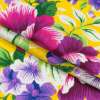 Ткань полотенечная вафельная набивная желтая, фиолетовые цветы, ш.40