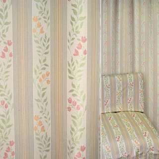 Жаккард мебельный цветы колокольчики полосы песочные, бежевые, ш.138